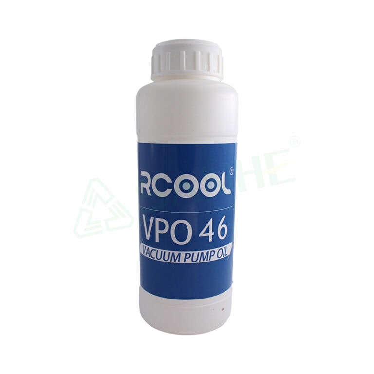 White plastic bottle of VPO46 vacuum pump oil with blue label, suitable for HVAC and refrigeration systems.